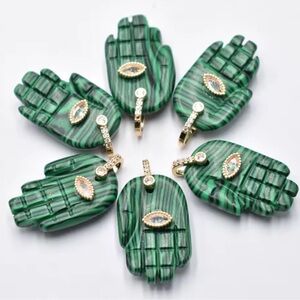 Malachite Hand Hamsa Stone Pendant Charm